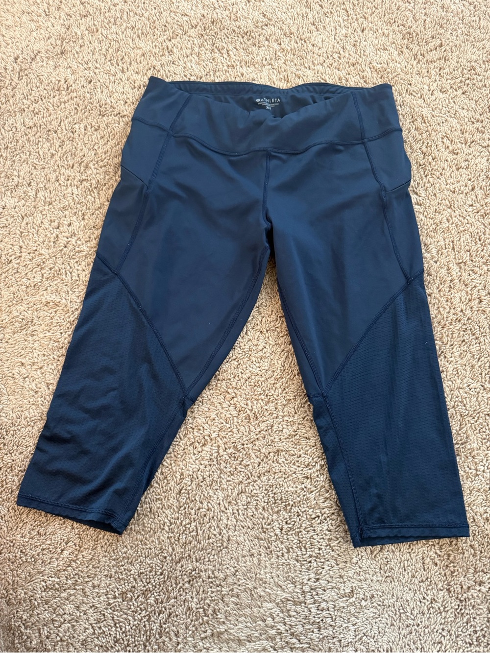 Dark Blue Mesh-Panel Crop Leggings